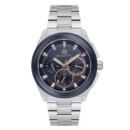 BIGOTTI BG.1.10627-4 SILVER STEEL BAND NAVY BLUE DIAL  FOR MEN