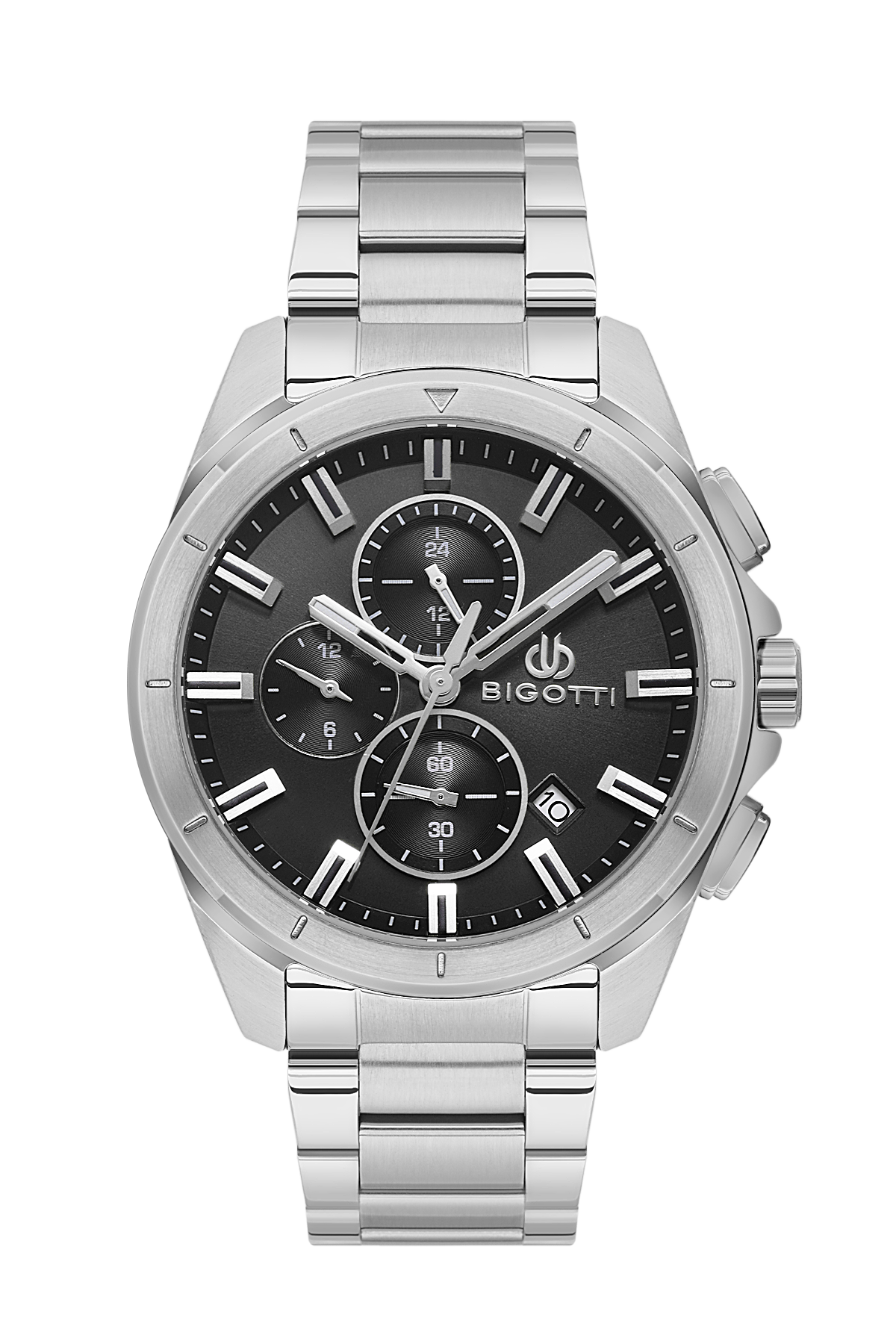 BIGOTTI BG.1.10629-2 SILVER STEEL BAND BLACK DIAL  FOR MEN