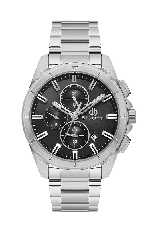 BIGOTTI BG.1.10629-2 SILVER STEEL BAND BLACK DIAL  FOR MEN
