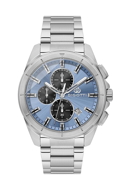 BIGOTTI BG.1.10629-6 SILVER STEEL BAND BABY BLUE DIAL  FOR MEN