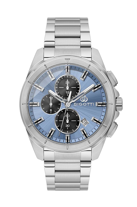 BIGOTTI BG.1.10629-6 SILVER STEEL BAND BABY BLUE DIAL  FOR MEN