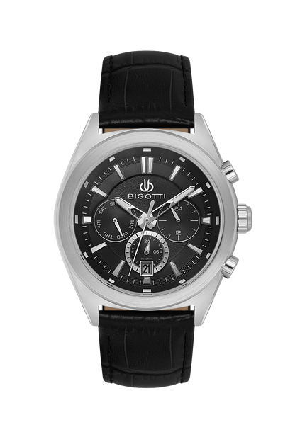 BIGOTTI BG.1.10630-2 BLACK LEATHER BAND BLACK DIAL  FOR MEN