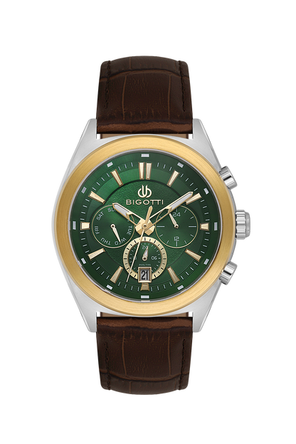 BIGOTTI BG.1.10630-5 BROWN LEATHER BAND GREEN DIAL  FOR MEN