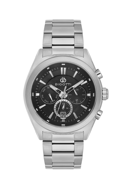 BIGOTTI BG.1.10631-2 SILVER STEEL BAND BLACK DIAL  FOR MEN