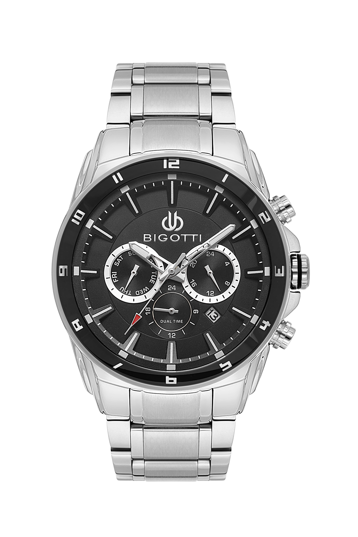BIGOTTI BG.1.10649-1 SILVER STEEL BAND BLACK DIAL  FOR MEN