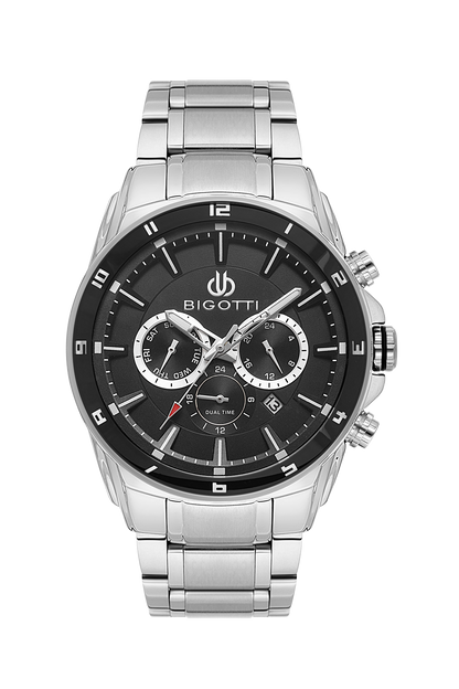 BIGOTTI BG.1.10649-1 SILVER STEEL BAND BLACK DIAL  FOR MEN
