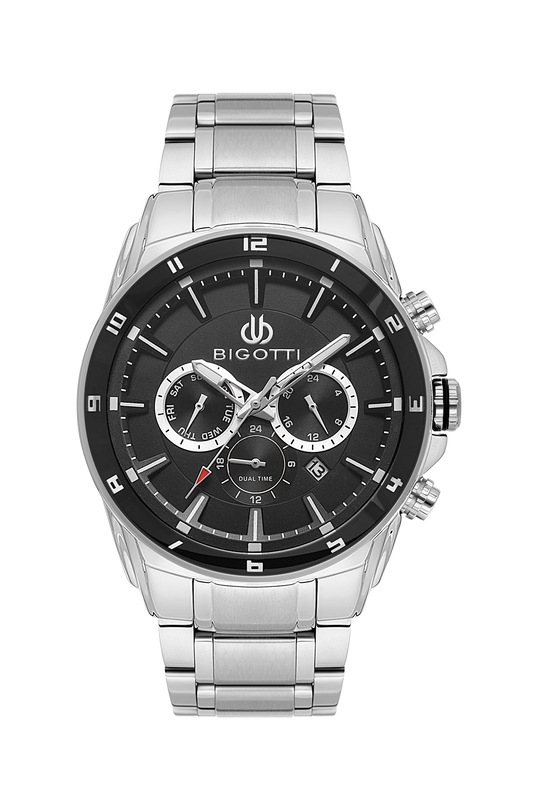 BIGOTTI BG.1.10649-1 SILVER STEEL BAND BLACK DIAL  FOR MEN