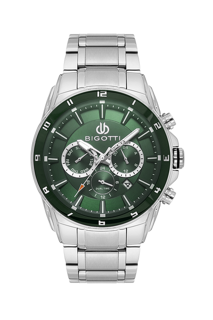 BIGOTTI BG.1.10649-3 SILVER STEEL BAND GREEN DIAL  FOR MEN