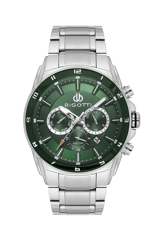 BIGOTTI BG.1.10649-3 SILVER STEEL BAND GREEN DIAL  FOR MEN