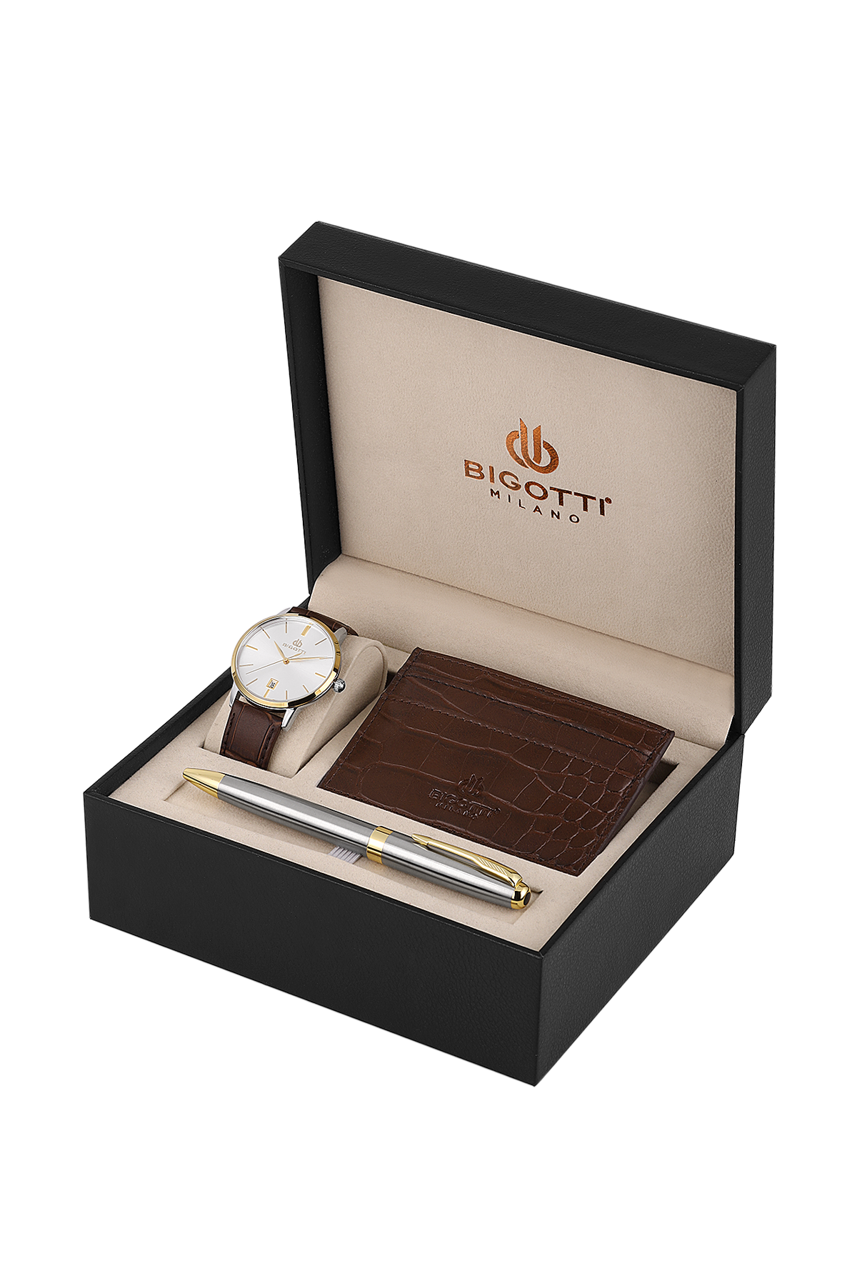 BIGOTTI BG.1.10651-4 BROWN LEATHER BAND SILVER DIAL  FOR MEN