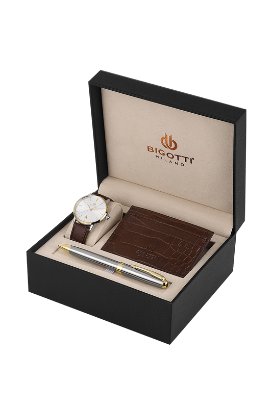 BIGOTTI BG.1.10651-4 BROWN LEATHER BAND SILVER DIAL  FOR MEN