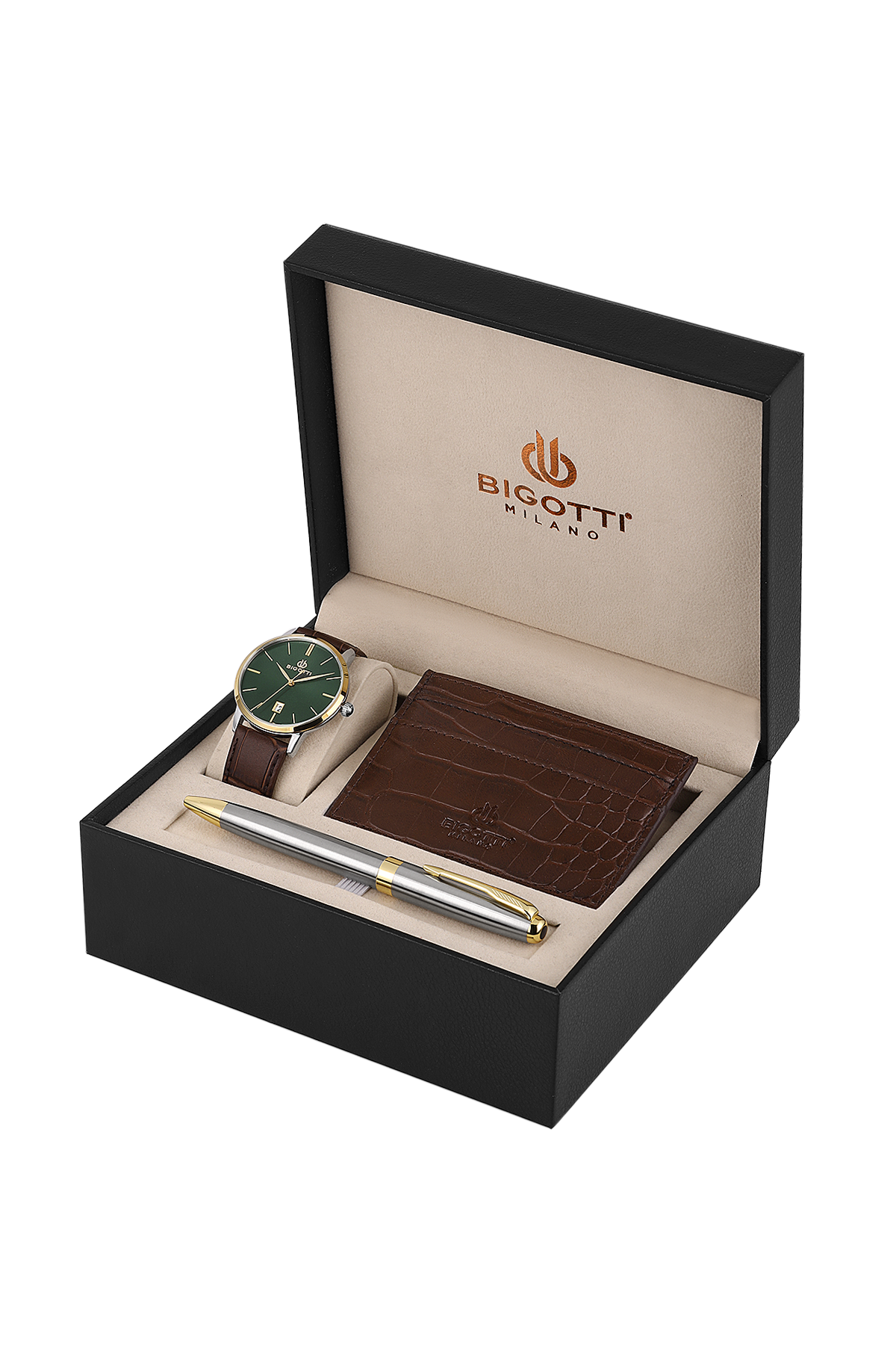 BIGOTTI BG.1.10651-5 BROWN LEATHER BAND GREEN DIAL  FOR MEN
