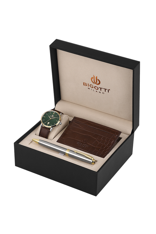 BIGOTTI BG.1.10651-5 BROWN LEATHER BAND GREEN DIAL  FOR MEN