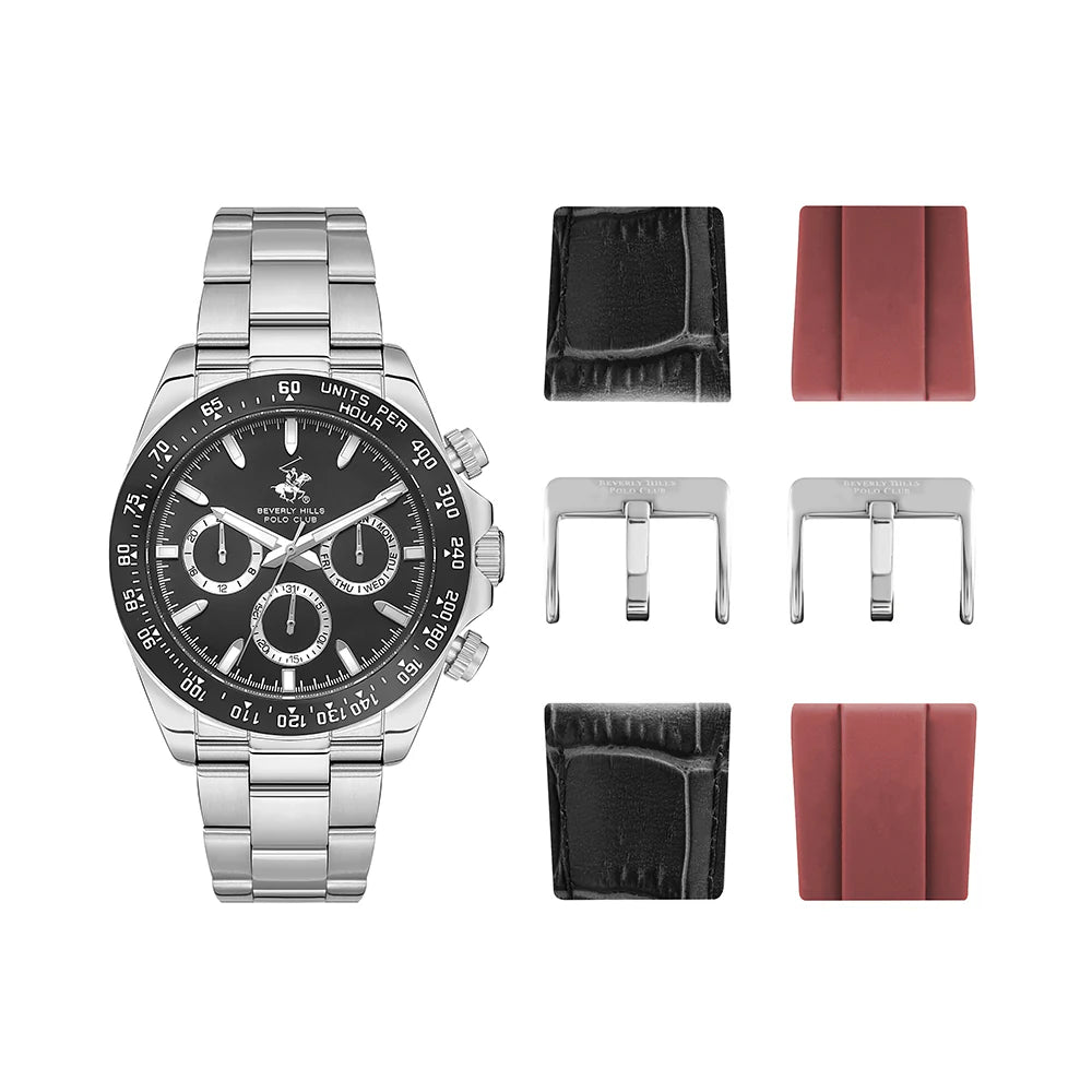 POLO BP3608X.350 SILVER STEEL BAND BLACK DIAL  FOR MEN