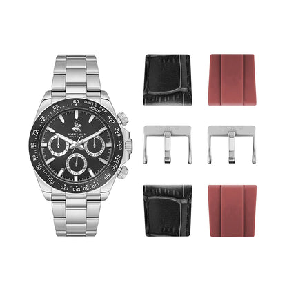 POLO BP3608X.350 SILVER STEEL BAND BLACK DIAL  FOR MEN