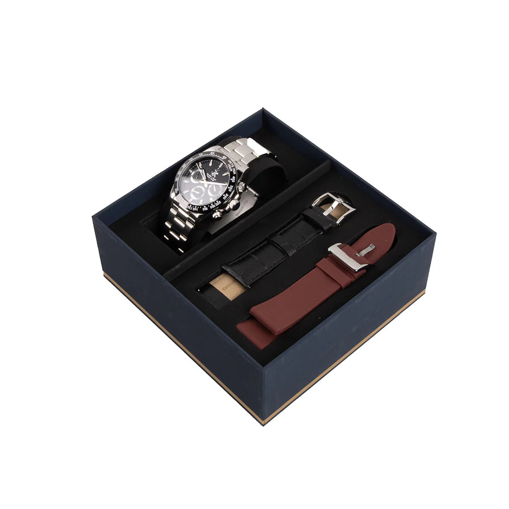 POLO BP3608X.350 SILVER STEEL BAND BLACK DIAL  FOR MEN