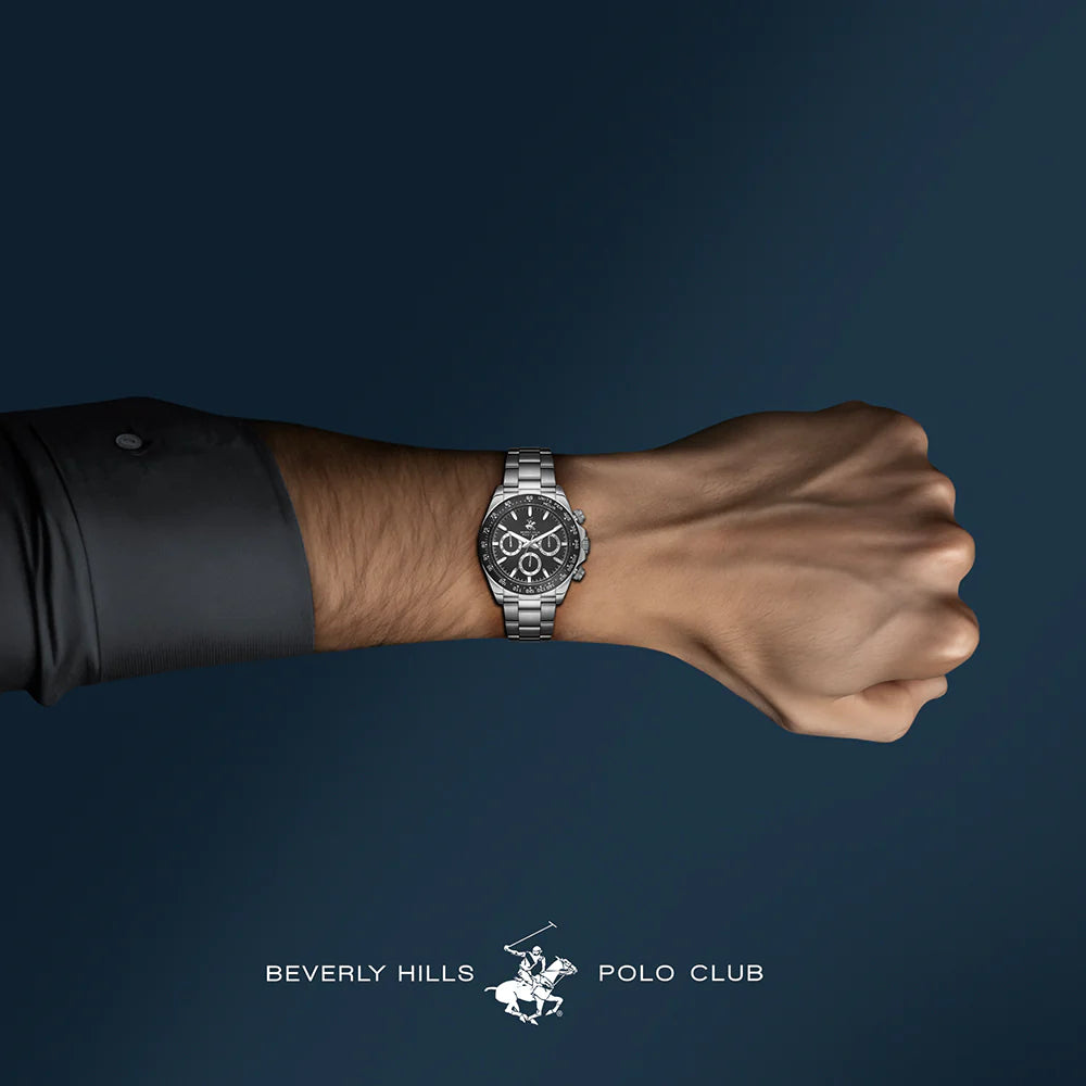 POLO BP3608X.350 SILVER STEEL BAND BLACK DIAL  FOR MEN