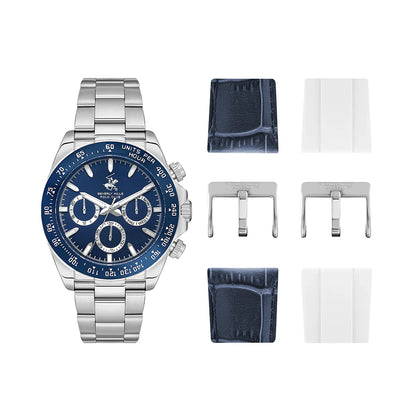 POLO BP3608X.390 SILVER STEEL BAND NAVY BLUE DIAL  FOR MEN