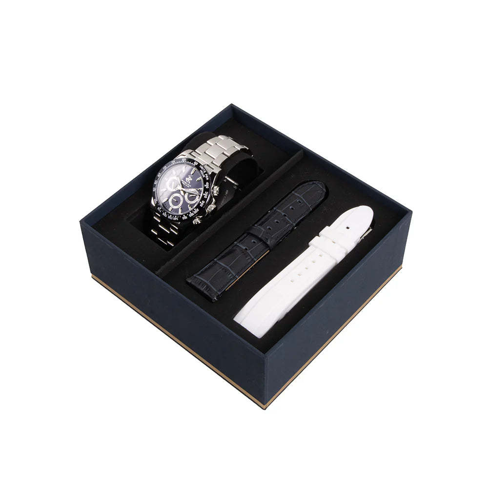 POLO BP3608X.390 SILVER STEEL BAND NAVY BLUE DIAL  FOR MEN