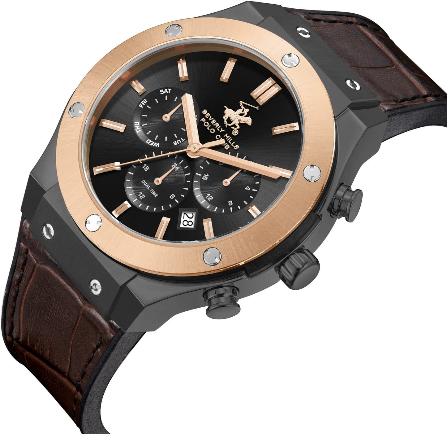 POLO BP3690X.062 BROWN LEATHER BAND BLACK DIAL  FOR MEN
