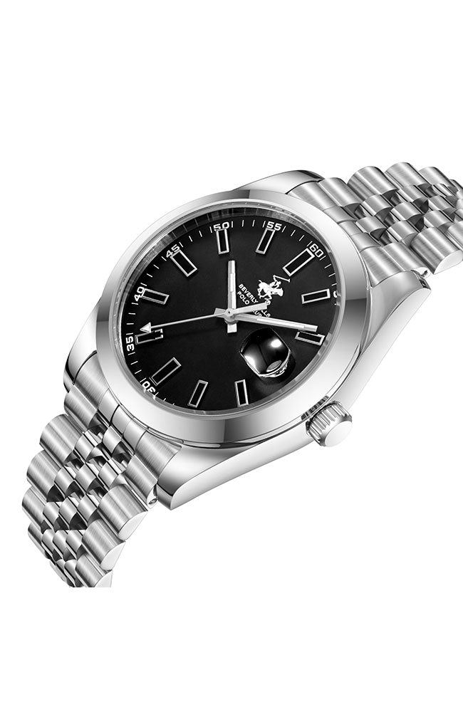 POLO BP3810X.360 SILVER STEEL BAND BLACK DIAL  FOR MEN