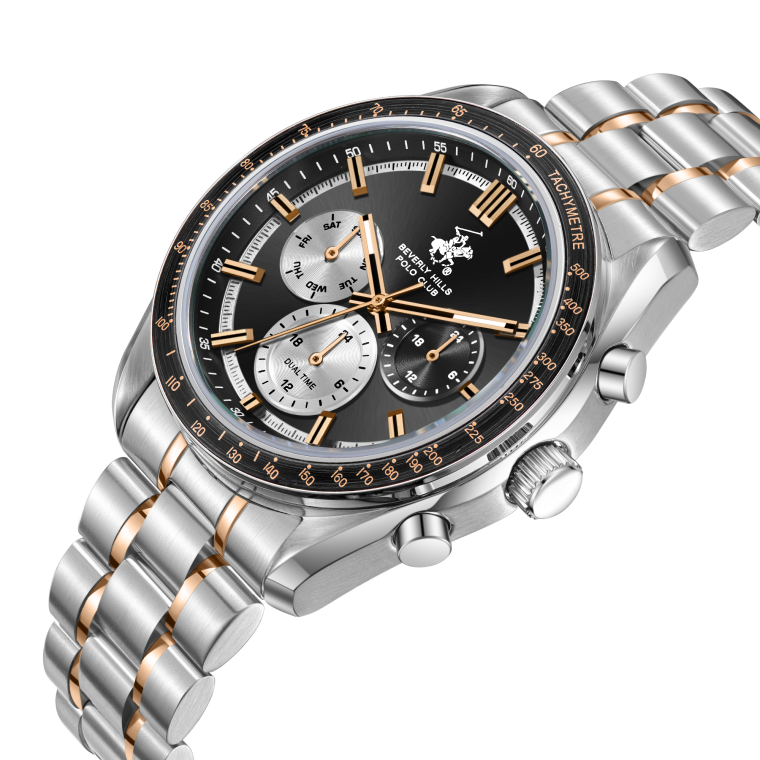 POLO BP3814X.550 SILVER AND ROSE GOLD STEEL BAND GREY DIAL  FOR MEN