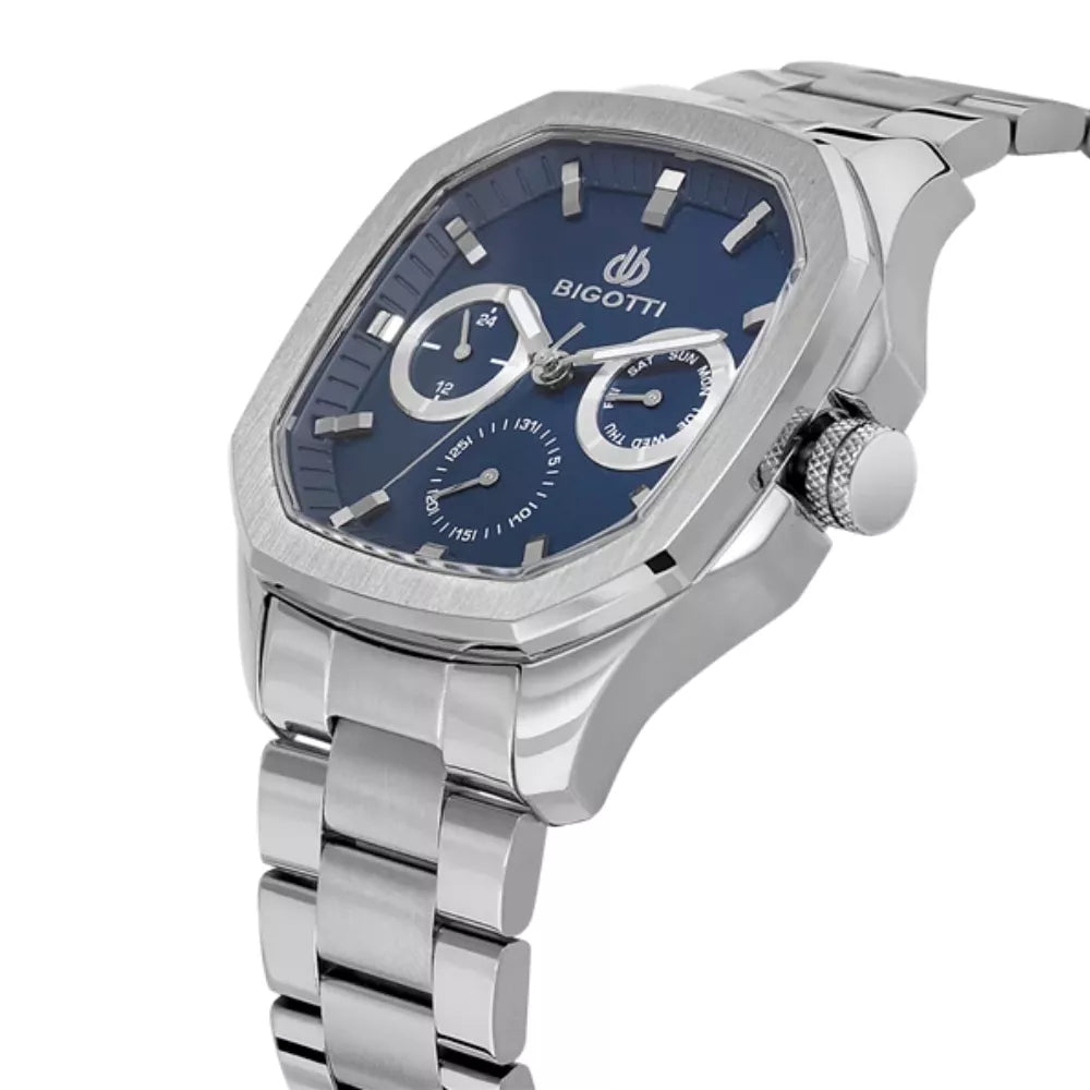 BIGOTTI BG.1.10625-3 SILVER STEEL BAND NAVY BLUE DIAL  FOR MEN