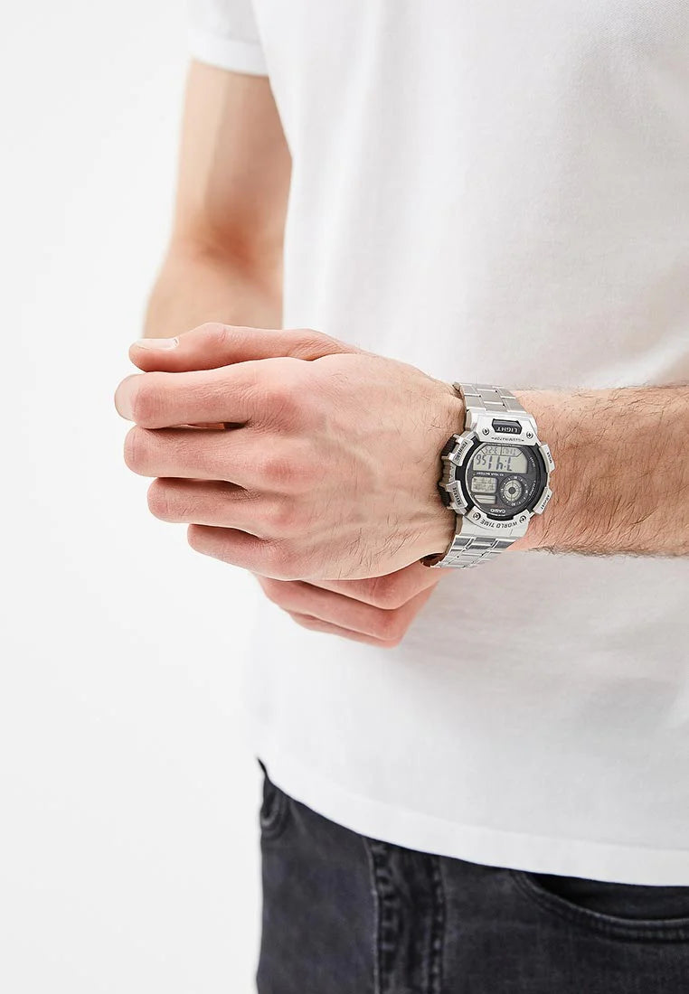 Casio Digital Illuminator World Time Silver St.Steel For Men