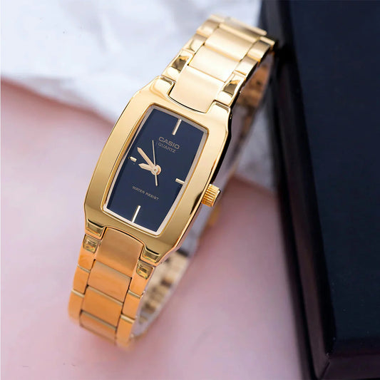 CASIO  LTP-1165N-1C GOLDEN STEEL BAND BLACK DIAL  FOR WOMEN