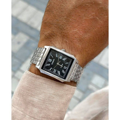 CASIO  MTP-B190D-1B SILVER STEEL BAND BLACK DIAL  FOR MEN