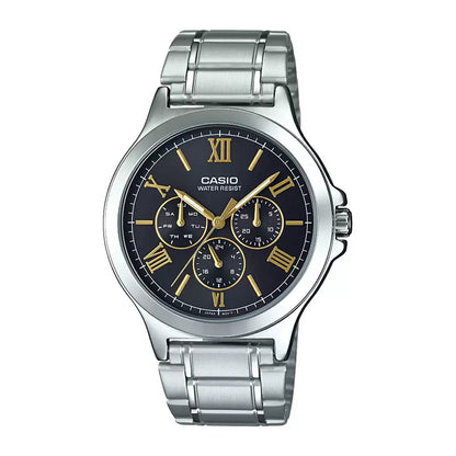 CASIO  MTP-V300D-1A2 SILVER STEEL BAND BLACK DIAL  FOR MEN