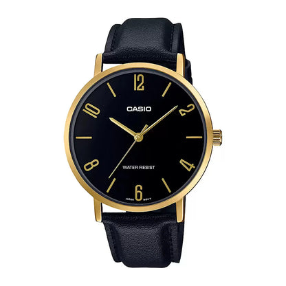 CASIO  MTP-VT01GL-1B2 BLACK LEATHER BAND BLACK DIAL  FOR MEN