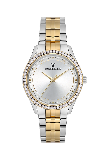 DANIEL KLEIN  DK.1.13584-2 SILVER AND GOLD STEEL BAND SILVER DIAL  FOR WOMEN