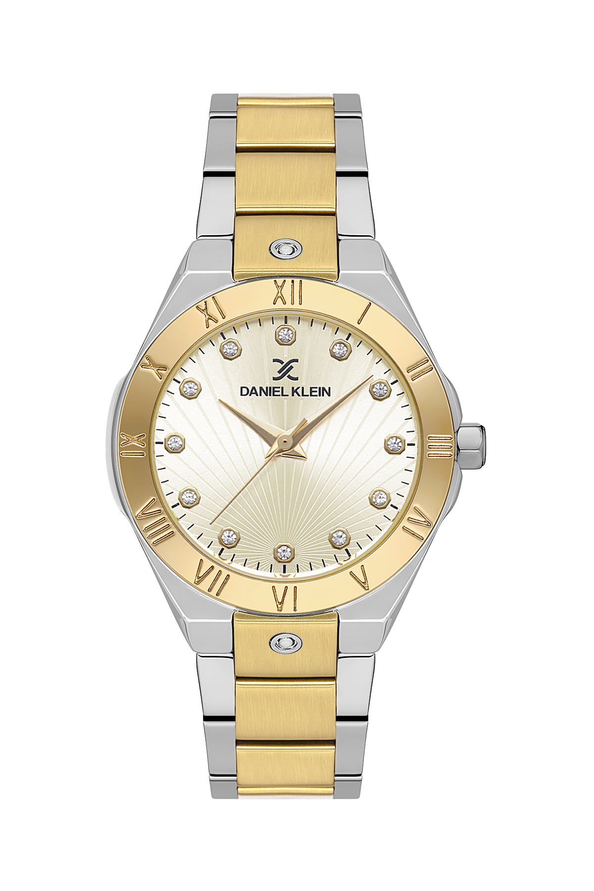 DANIEL KLEIN  DK.1.13585-4 SILVER AND GOLD STEEL BAND SILVER DIAL  FOR WOMEN