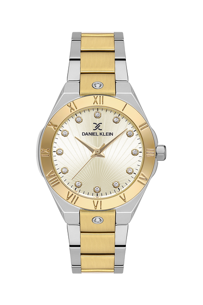 DANIEL KLEIN  DK.1.13585-4 SILVER AND GOLD STEEL BAND SILVER DIAL  FOR WOMEN