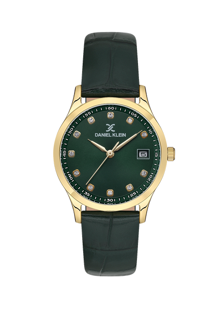 DANIEL KLEIN  DK.1.13595-3 GREEN LEATHER BAND GREEN DIAL  FOR WOMEN