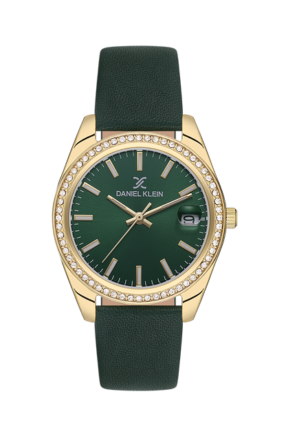 DANIEL KLEIN  DK.1.13597-4 GREEN LEATHER BAND GREEN DIAL  FOR WOMEN