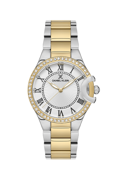 DANIEL KLEIN  DK.1.13603-3 SILVER AND GOLD STEEL BAND SILVER DIAL  FOR WOMEN