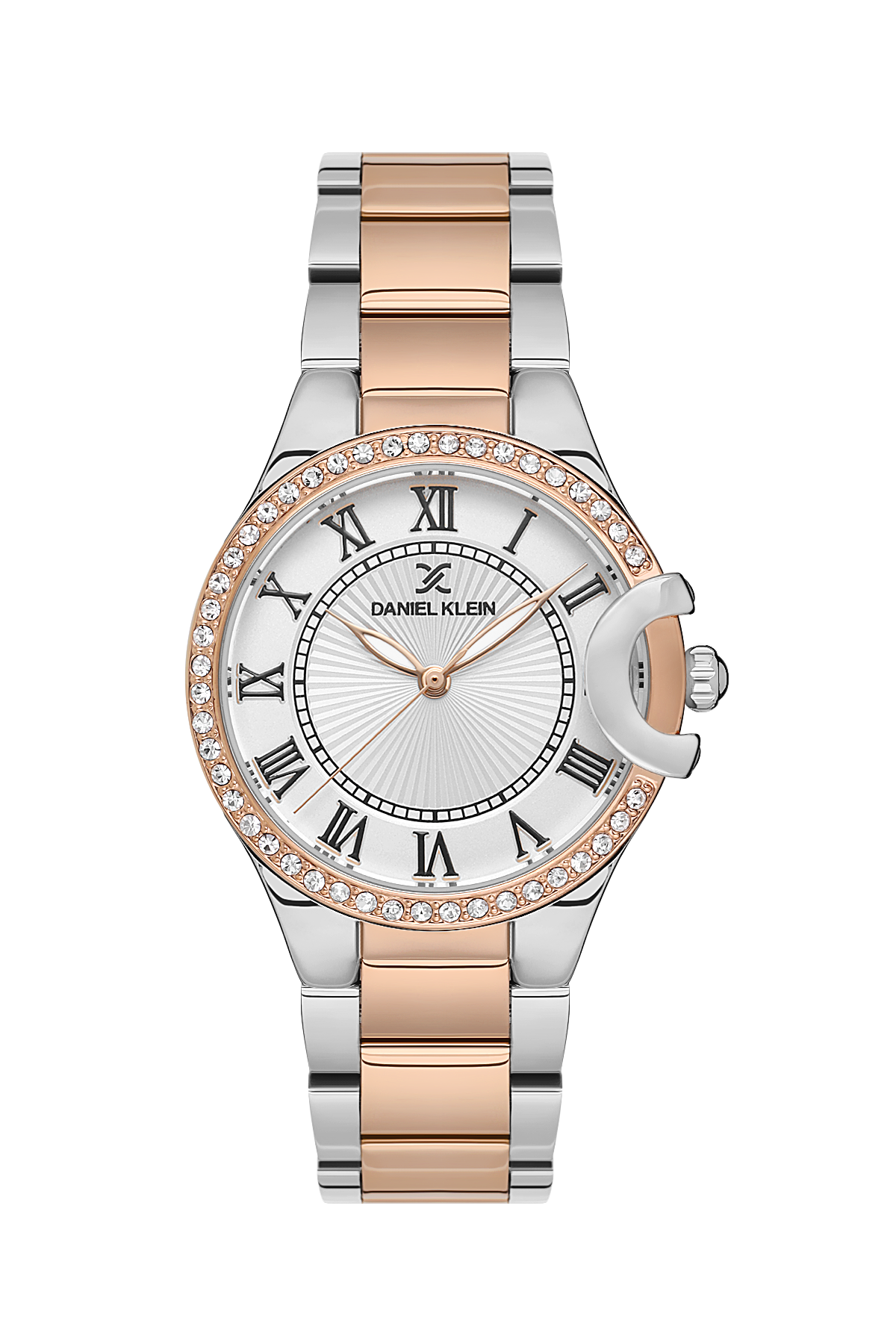 DANIEL KLEIN  DK.1.13603-4 SILVER AND ROSE GOLD STEEL BAND SILVER DIAL  FOR WOMEN
