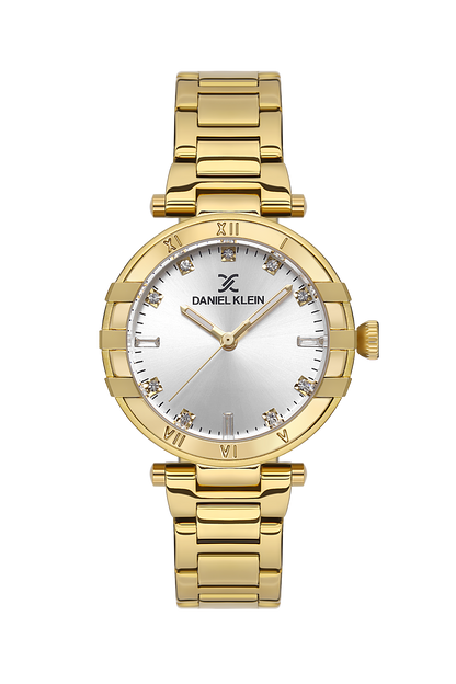DANIEL KLEIN  DK.1.13609-3 GOLDEN STEEL BAND SILVER DIAL  FOR WOMEN