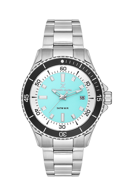 DANIEL KLEIN  DK.1.13684-5 SILVER STEEL BAND BABY BLUE DIAL  FOR MEN