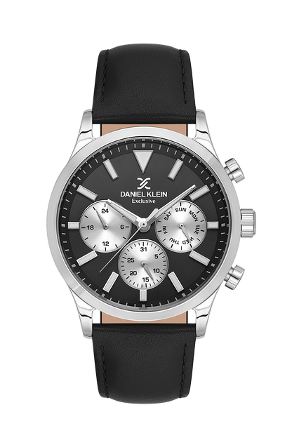 DANIEL KLEIN  DK.1.13745-1 BLACK LEATHER BAND BLACK DIAL  FOR MEN