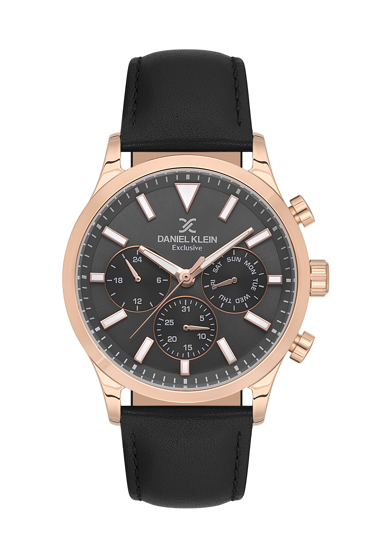 DANIEL KLEIN  DK.1.13745-4 BLACK LEATHER BAND BLACK DIAL  FOR MEN