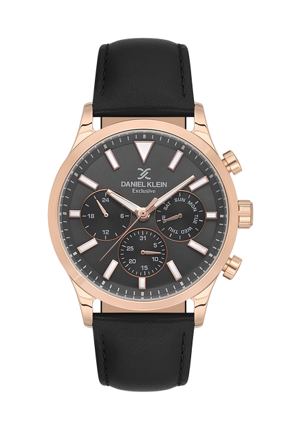 DANIEL KLEIN  DK.1.13745-4 BLACK LEATHER BAND BLACK DIAL  FOR MEN
