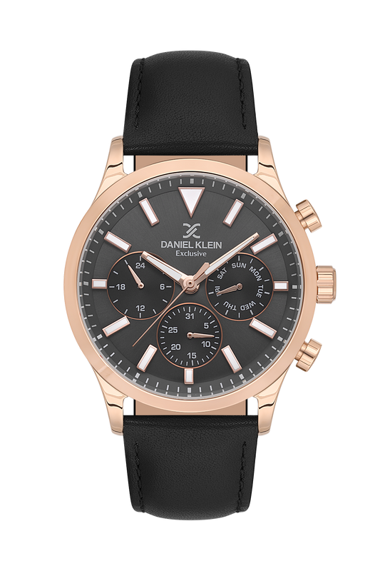 DANIEL KLEIN  DK.1.13745-4 BLACK LEATHER BAND BLACK DIAL  FOR MEN