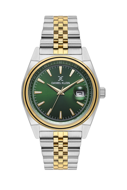 DANIEL KLEIN  DK.1.13986-4 SILVER AND GOLD STEEL BAND GREEN DIAL  FOR MEN
