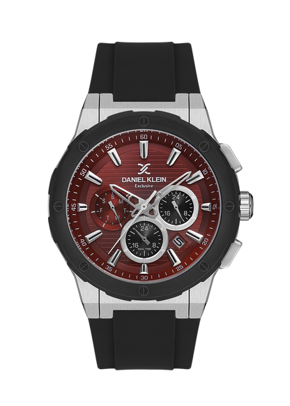 DANIEL KLEIN  DK.1.13997-2 BLACK RUBBER BAND RED DIAL  FOR MEN