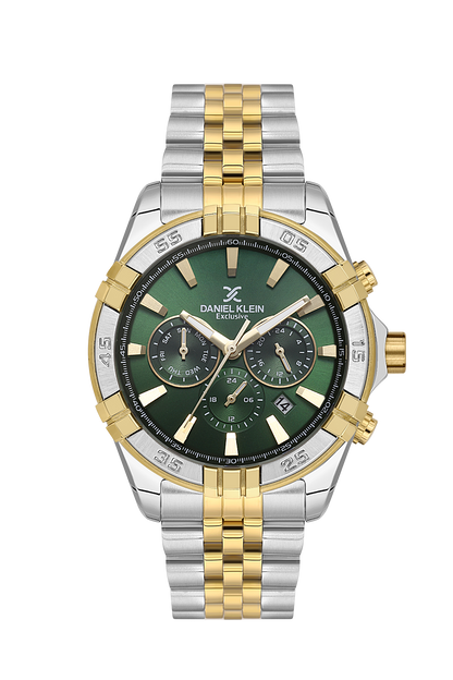 DANIEL KLEIN  DK.1.14007-3 SILVER AND GOLD STEEL BAND GREEN DIAL  FOR MEN
