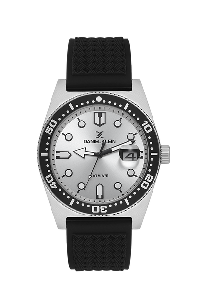 DANIEL KLEIN  DK.1.14058-1 BLACK RUBBER BAND SILVER DIAL  FOR MEN