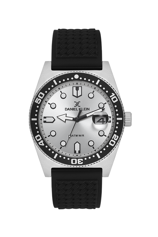 DANIEL KLEIN  DK.1.14058-1 BLACK RUBBER BAND SILVER DIAL  FOR MEN